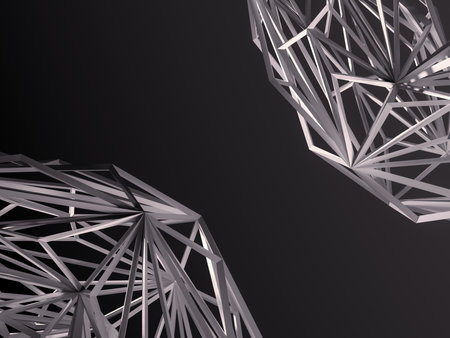 Abstract silver geometric metal structure on a dark background.の写真素材