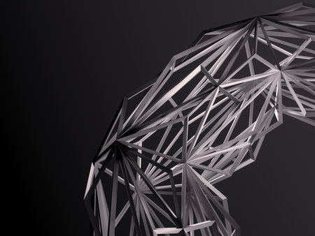 Metallic steel geometric web pattern with sharp angles on black.