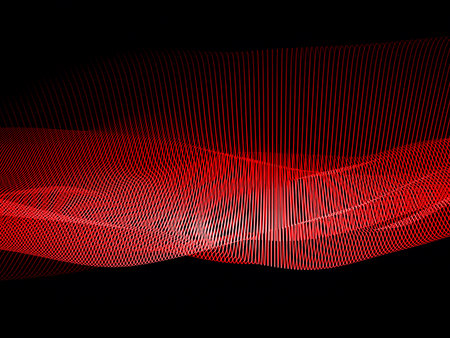 Red, intricate wavy lines against a black backdrop forming a layered texture.
