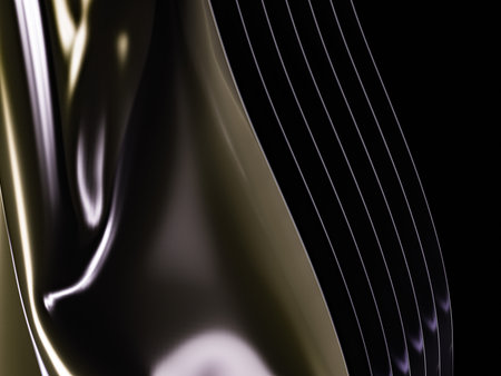 Metallic ripples and smooth lines in shades of deep blue and black.の写真素材