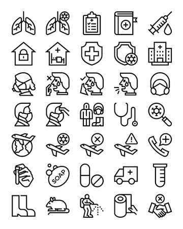 Outline icons for corona virus.のイラスト素材