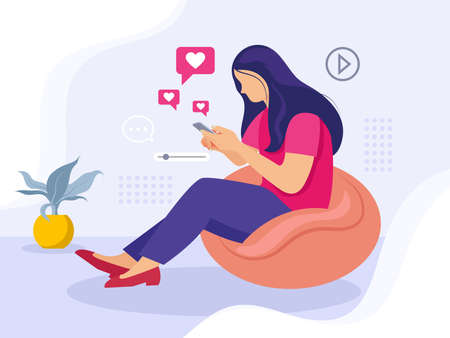 Girl chatting on mobileのイラスト素材