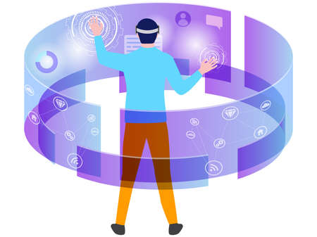 Male employee working using VRのイラスト素材