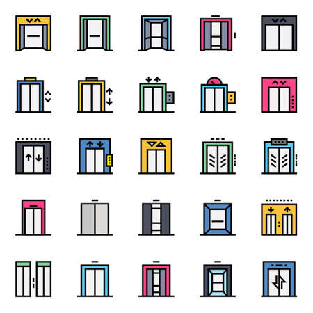 Filled outline icons for elevator liftのイラスト素材