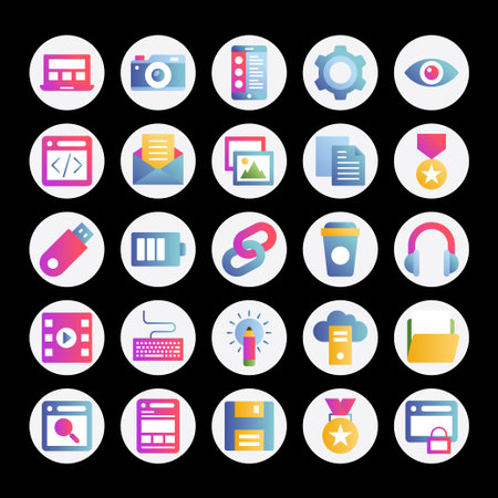 Gradient color icons for web optimization, design development.のイラスト素材
