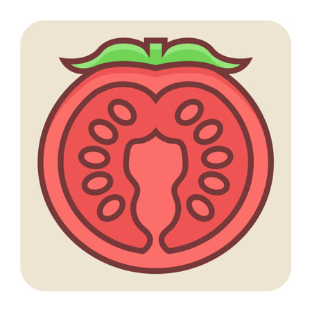 Filled color outline icon for half tomato.のイラスト素材