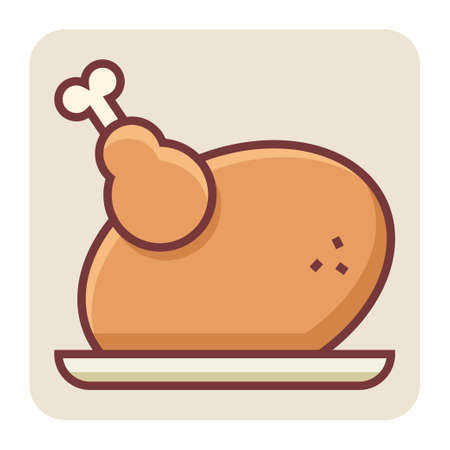 Filled color outline icon for roasted chicken.のイラスト素材