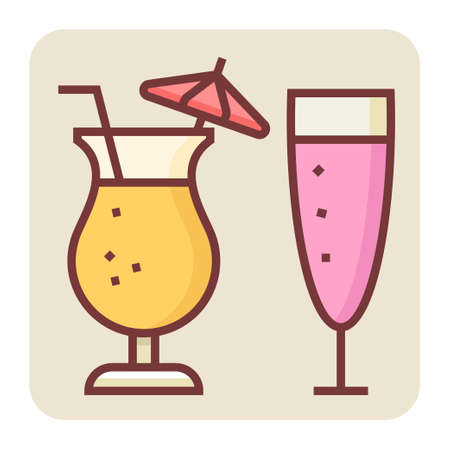 Filled color outline icon for juice glass.のイラスト素材