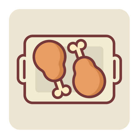 Filled color outline icon for chicken drumstick.のイラスト素材