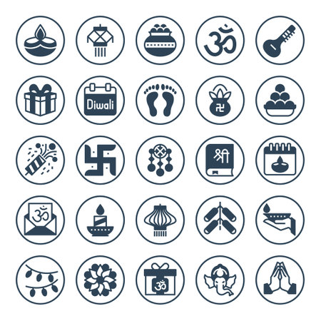 Circle glyph icons for happy diwali.のイラスト素材