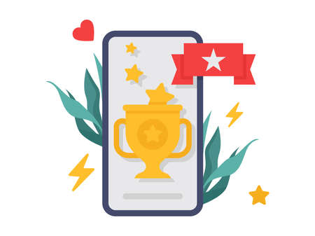 Winner cup mobile, customer promotion surprise illustration.のイラスト素材