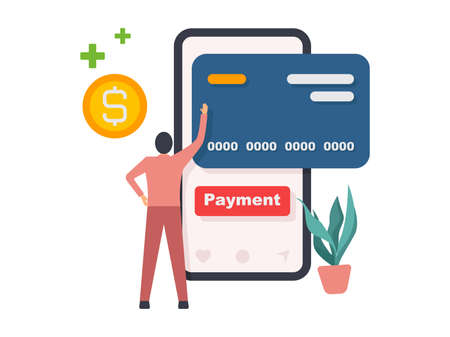Payment by credit card wallet on mobile phone illustration.のイラスト素材