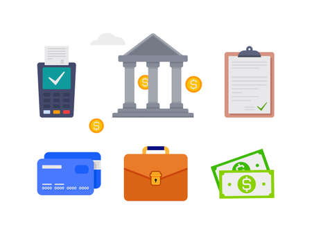 Money finance payments. Collection of business workflow items and elements, finance and marketing objects illustration.のイラスト素材