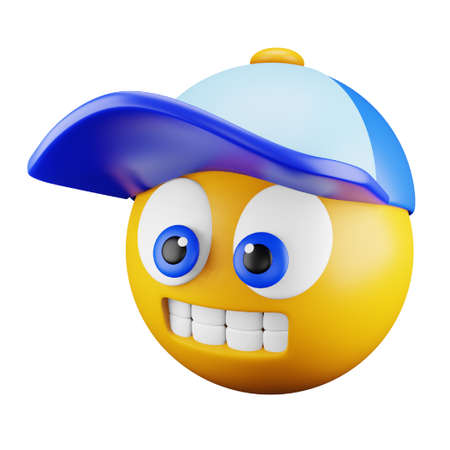 Cap emoji face 3d rendering isometric icon.のイラスト素材