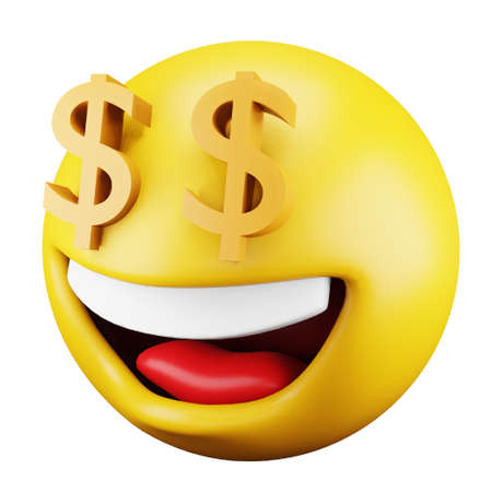 Dollar emoji face 3d rendering isometric icon.