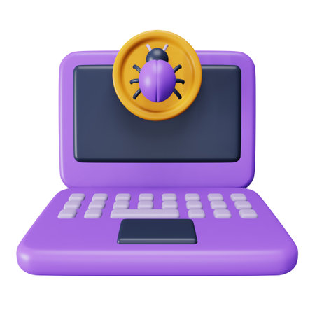 Bug laptop 3d rendering isometric icon.