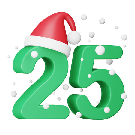 Christmas santa hat and 25 december 3d rendering isometric icon.のイラスト素材