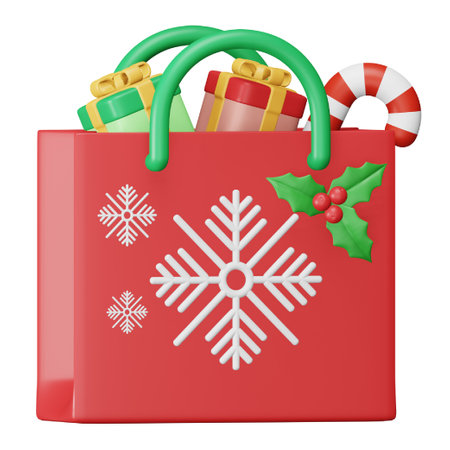 Christmas shopping bag 3d rendering isometric icon.のイラスト素材