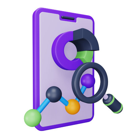 Search mobile data analysis 3d rendering isometric icon.
