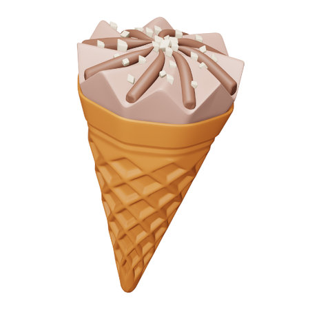 Chocolate ice cream cone 3d rendering isometric icon.のイラスト素材