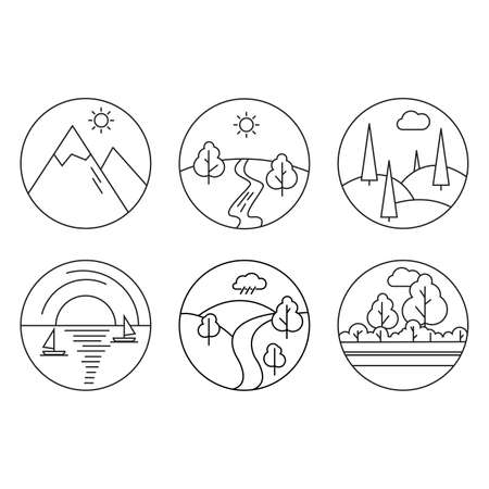 Travel round outline vector icons setのイラスト素材