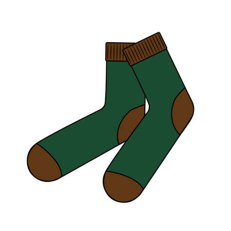 Pair of Green knit wool socks vector illustrationのイラスト素材