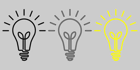 Set of three light bulbs vector illustrations on gray backgroundのイラスト素材