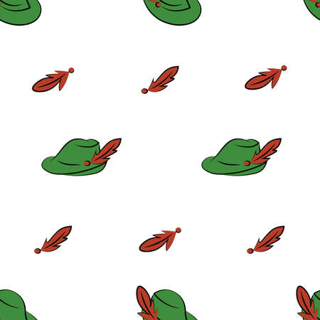Seamless national german hat pattern with feather on white backgroundのイラスト素材