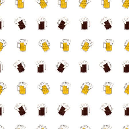 Oktoberfest lager and dark beer mugs seamless pattern on white backgroundのイラスト素材