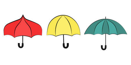 Red yellow and blue umbrellas vector icon set illustration on white backgroundのイラスト素材