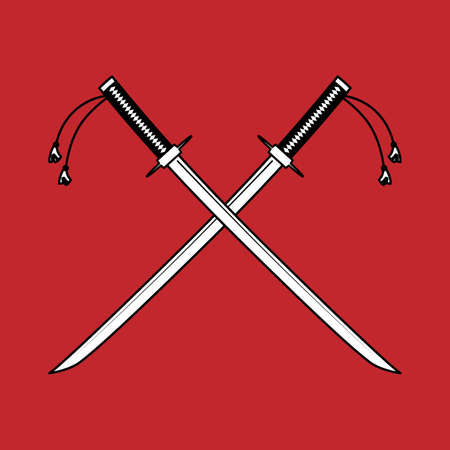 Crossed japanese swords, katana, isolated on white background, vector illustrationのイラスト素材
