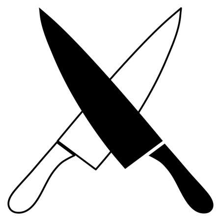 Kitchen tools set of two crossed carving knives line and negative outline simple minimalistic flat design vector illustration isolated on white backgroundのイラスト素材