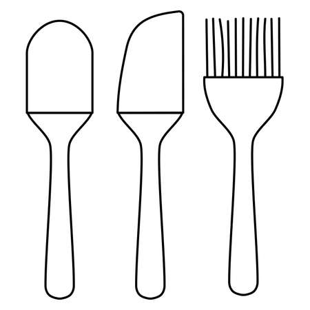 Kitchen tools cutlery set of two silicon spatulas and brush outline simple minimalistic flat design vector illustration isolated on white backgroundのイラスト素材