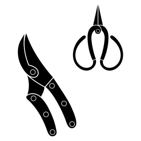 Gardening tools pruners and scissors negative outline simple minimalistic flat design icon vector illustration isolated on white backgroundのイラスト素材