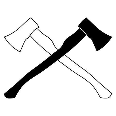 Gardening tools set of two axes crossed logo label outline simple minimalistic flat design icon vector illustration isolated on white backgroundのイラスト素材