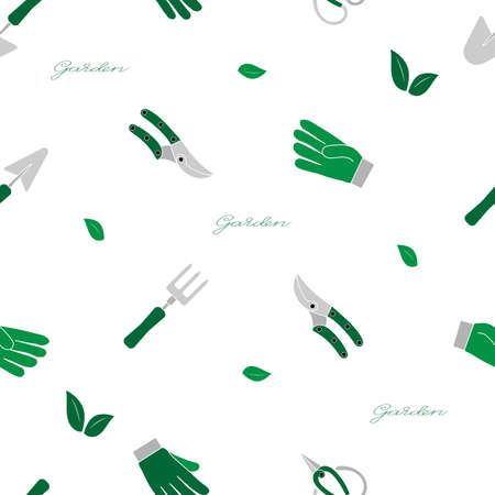 Seamless pattern with gardening tools simple minimalistic flat design for wallpaper and background vector illustration isolated on white backgroundのイラスト素材