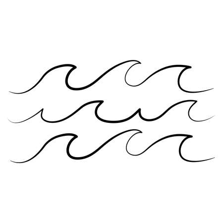 Simple minimalist waves handdrawn water lake riverのイラスト素材
