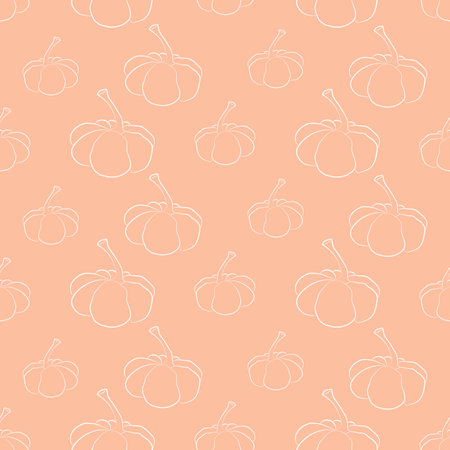 Seamless pattern pumpkin vector illustration. Autumn Halloween or Thanksgiving pumpkin in flat design, simple, outline silhouette isolated on pink backgroundのイラスト素材