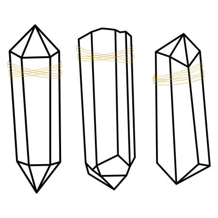 Hipster crystal outline vector illustration minimalist icon set. Linear sign of treasure gem. Mineral, diamond, quartz simple icons isolated on white background.のイラスト素材