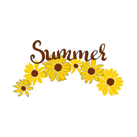 Open heliopsis summer banner blossom vector illustration isolated on white background. Vector sketch style top view hand drawing of wild, heliopsis, false sunflower.のイラスト素材