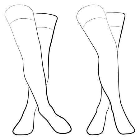 Women stocking outline simple minimalist vector icon. Female legs set. Outline foot, vector illustration. Woman leg vector isolated on white background.のイラスト素材