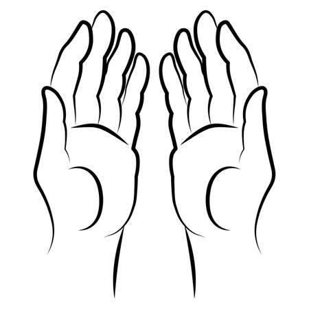 Open hands simple outline minimalistic linear gesture style. Vector Illustration of female hands for create logos, prints, patterns, posters, and other designs on white backgroundのイラスト素材