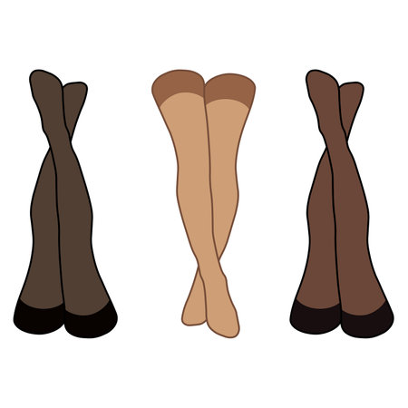 Women stocking in different colors simple minimalist vector icon. Female legs set. Color foot, vector illustration. Woman leg vector isolated on white background.のイラスト素材
