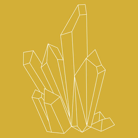 Hipster crystal outline vector illustration minimalist icon set. Linear signs of treasure gem. Mineral, diamond, quartz simple icons isolated on gold background.のイラスト素材