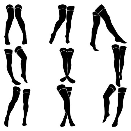 Women stocking silhouette simple minimalist vector icon. Female legs set. Silhouette attractive foot, vector illustration. Woman leg vector isolated on white background.のイラスト素材