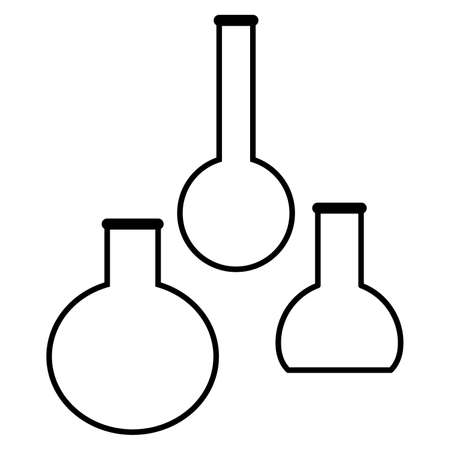 Chemical test tubes vector icons set minimalist flat illustrations. Experiment chemical flasks for science isolated on white background.のイラスト素材