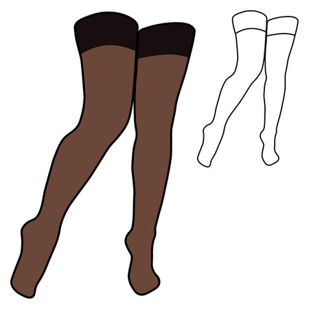 Women stocking outline and colour simple minimalist vector illustration icon. Female legs set. Woman leg vector isolated on white background.のイラスト素材