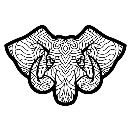 hand drawn elephants coloring pageのイラスト素材
