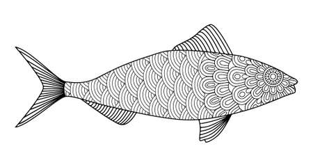 fish coloring page, Hand drawing fish vectorのイラスト素材