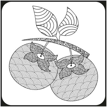 coloring book page for adults. Contour fruit in a mandala styleのイラスト素材
